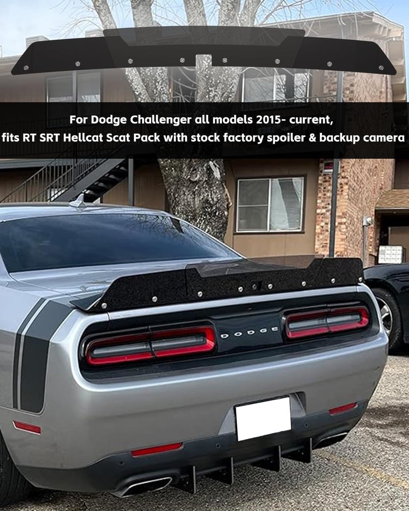 Sunluway Rear Wickerbill Spoiler for Dodge Challenger 2015-2024 SRT RT Hellcat Scat Pack with Backup Camera, 2 Pieces Add-on Type Wicker Bill Spoiler with RivNut Tool - Image 2